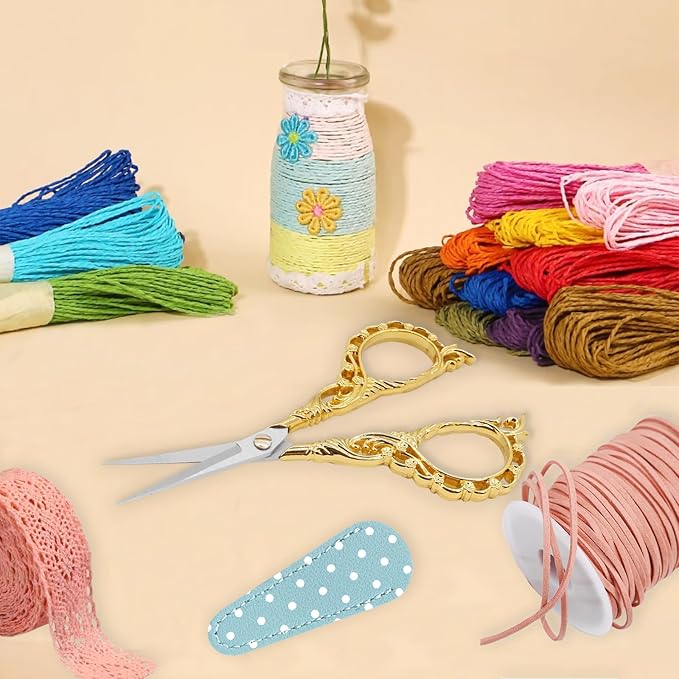 BIHRTC DIY Tools Dressmaker Small Shears with Artificial Leather Cover Stainless Steel Sharp Straight Tip Scissors Small Shears for Craft Home Sewing Supplies Cross Stitch Needlework DIY