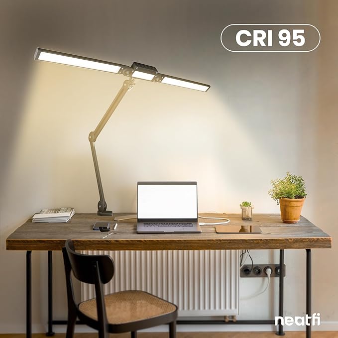 Neatfi LED Desk Lamp, Dimmable Desk Light with 360 SMD LEDs, 30W, CRI 95, Adjustable Color Temperature, Task Lamp for Home, Office, and Workbench (CCT, Black, 41 Inches)