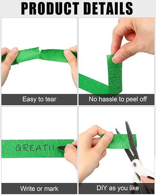 Fainne 20 Pcs Green Painters Masking Tape Bulk 1 Inch x 55 Yard, General Purpose Paint Band Removable Adhesive Tape Multi Surface Roll for Painting Labeling School Supplies
