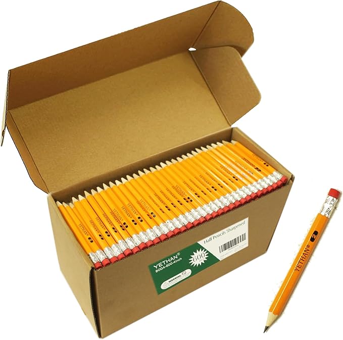 600Pcs Golf Pencils with Eraser Tops,Hexagon Wooden pencils, Pre Sharpened 2# HB Half Pencils Golf Back to School Office 4" Mini 600 count/Box