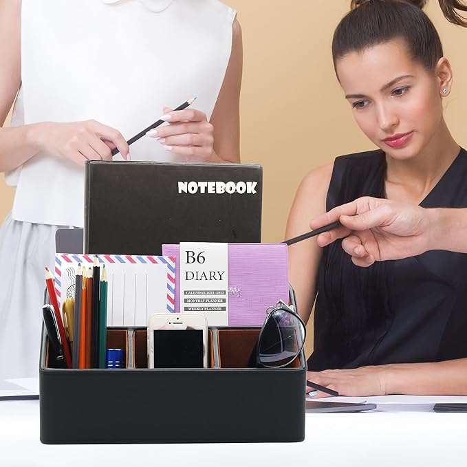 Desk Organizer, Mail Organizer Countertop, Bills Organizer, Mail Sorters, Magazine Holder, Desk Organizer and Accessories for Office Supplies, Brown, Black