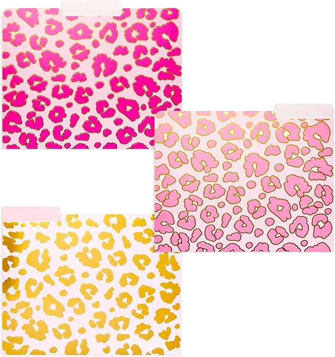 Paper Junkie Decorative File Folders - Stylish Organization & Pink File Folders - Gold Foil Leopard Prints & Office Accessories - Durable Cardstock & Office Supplies - 9.5 x 11.5 in - Pack of 12