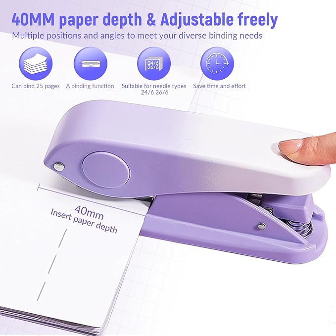 Effort-Saving Lever Teacher Stapler with 1000 Staples, 24/6 and 26/6 Stapler for desks, Offices, and classrooms (Purple)