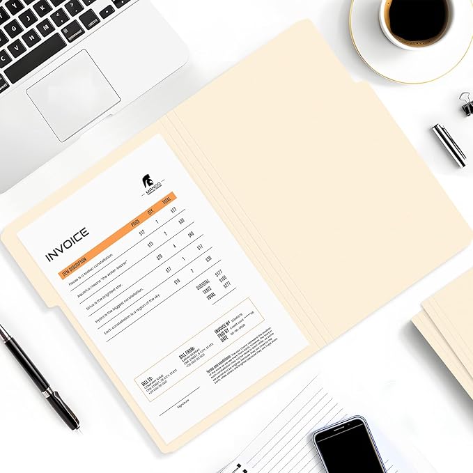 SUNEE Manilla Folders Legal Size (14 x 8.5 inches),100 Per Box, Durable Paper File Folders with 1/3 Cut Tab for Office, Legal Documents, Filing, and Organizing