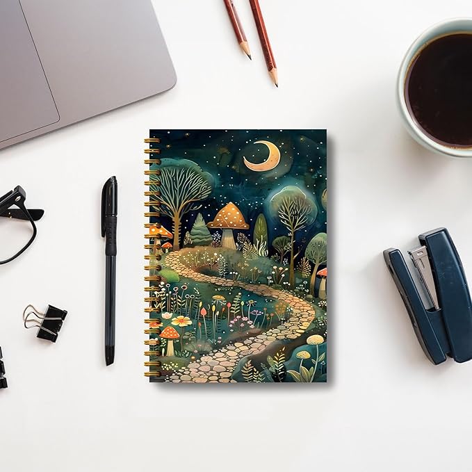 Vintage Forest Notebook, Enchanted Forest Mystical Notebook Journal, Aesthetic Notebook, Journal Notebooks for Note Taking, Spiral Notebook 5.5x8.3 Inch