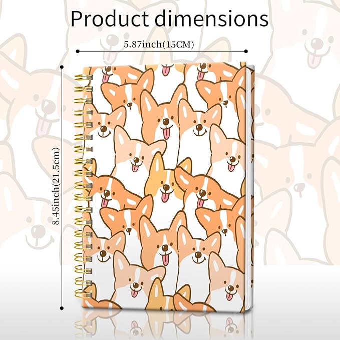 Spiral Journal Notebook, Hardcover Lined Journal for Women, Medium 6 x 8.4 in, 120 Pages Thick Paper, College Ruled Notebook for Writing, Work, Office, and School,Cartoon Corgi Dog