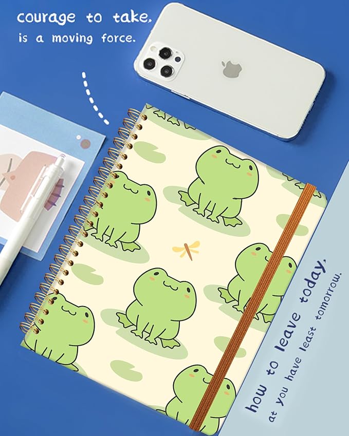 Ruled Spiral Writing Notebook,A5 Hardcover Lined College Journal for Women,Strong Twin-Wire Binding with Premium Paper,8.4" X 6",Perfect for School,Office,Home(Cute Frog Love)