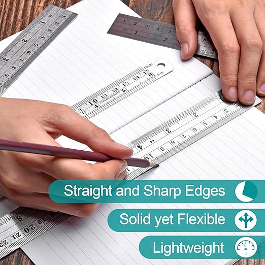 Metal Rulers, Steel Rulers Pack of 4, 6, 8, 12, 14-inch Stainless Steel Ruler