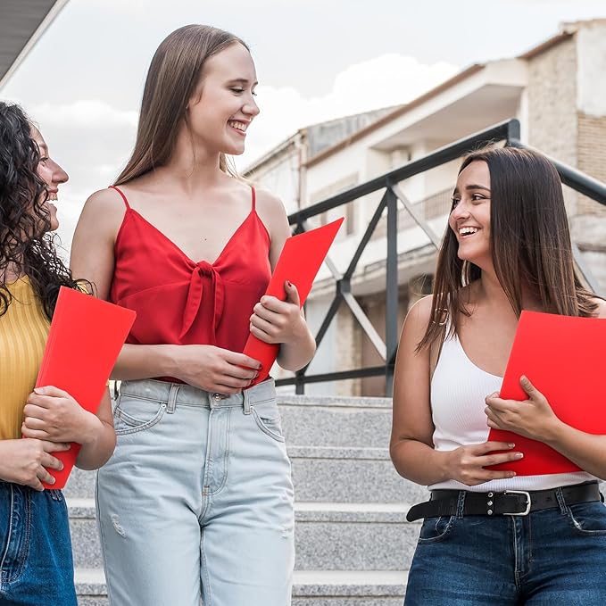 48 Pack Colored Plastic File Folders with Tabs and Sticky Labels Sturdy 1/3 Cut Tab Manila File Folders Letter Size 8. 5 x 11 Inch for Office Home Supplies Organizer Documents(Rose Red)