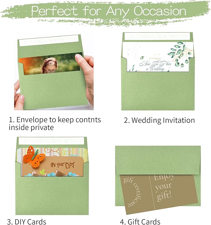 50 Pack 4x6 Envelopes for Invitations,4.75x6.5 inches,A4 Envelope Sage Green Self Seal,Printable Envelopes for Wedding,Invitation,Baby Shower,4x6 Cards