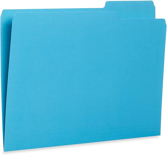 100 Blue Summit Supplies Colored File Folders Letter Size 1/3 Cut Tabs - Pastel File Folders, Colorful File Folders Multicolor, Durable 11pt Paper