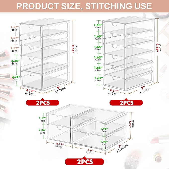 Makeup Organizer Storage With 30 Drawers, 6 Pack Desktop Office Supplies, Desk Organizers, Clear Desk Accessories, Dustproof Drawer Organizer and Storage for Make Up, Jewelry, Pen etc
