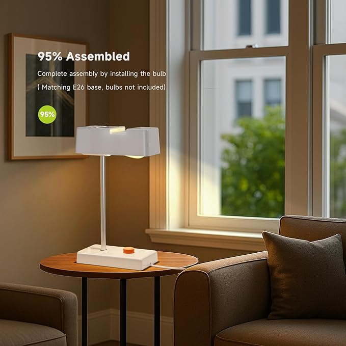 Mid -Century Modern White Desk Lamp-350° Rotatable Shade, 44° Swing Arm, Adjustable Bedside Table Lamp for Reading, Living Room, Bedroom, Home Office