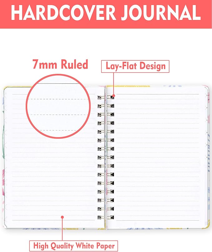 Spiral Journal Notebook for Women, Hardcover A5 College Ruled Notebook, 120 Pages, Thick Paper, Cute Lined Journal for School, Office & Work, 6 x 8.4 in(Spring Flower)