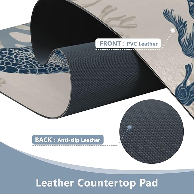 Mouse Pad Desk Mat Leather Desk Pad Large Gaming Desk Cover Protector Mat for Keyboard Computer Laptop Office Waterproof 47.2 x 23.6 Inch Beige and Blue Ocean Turtles Corals