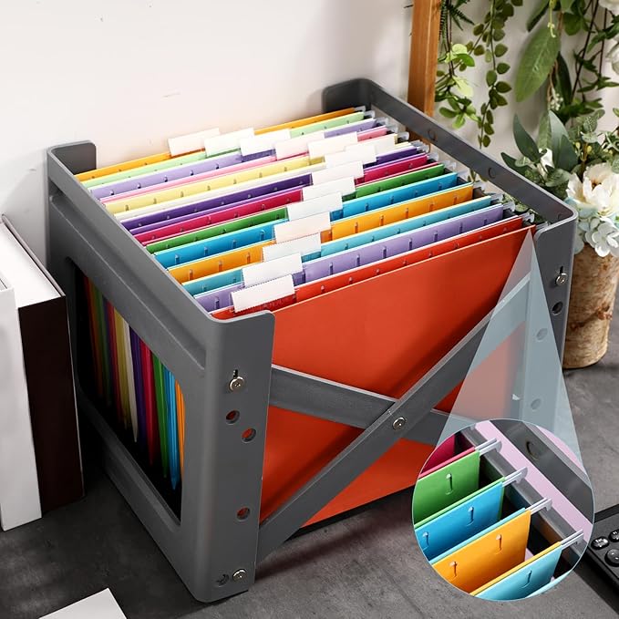 Yaomiao 24 Pack Hanging File Folders 3 Pleats Letter Size File Cabinet Folders with 1/5-Cut Adjustable Tabs Expandable Document Cabinet Colored for Home Desk Office Organization(Bright Color)