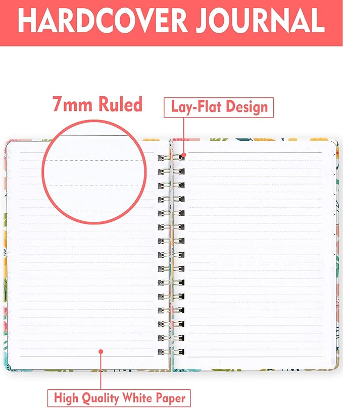 Spiral Journal Notebook for Women, Hardcover A5 College Ruled Notebook, 120 Pages, Thick Paper, Cute Lined Journal for School, Office & Work, 6 x 8.4 in(Beautiful Spring Floral)