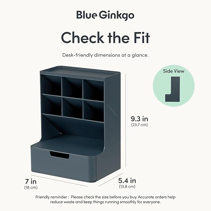 BLUE GINKGO Hive Desk Organizer – Vertical 6-Compartment, Full-drawer Storage – Space-Saving Pen Holder, Stationery Storage – Organizer for Office, School Supplies, Makeup (Made in Korea, Blue)