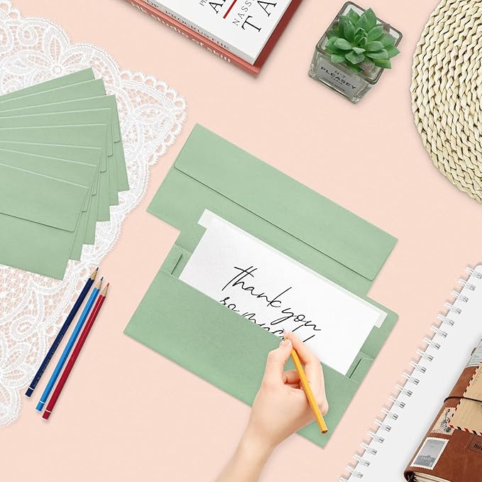 50 Pack #10 Business Envelopes, Sage Green Standard Envelopes Self Seal, Letter Size Mailing Envelopes for Checks Letters Invoices Statements Birthday Graduation Wedding, 4 1/8 x 9 1/2 Inch