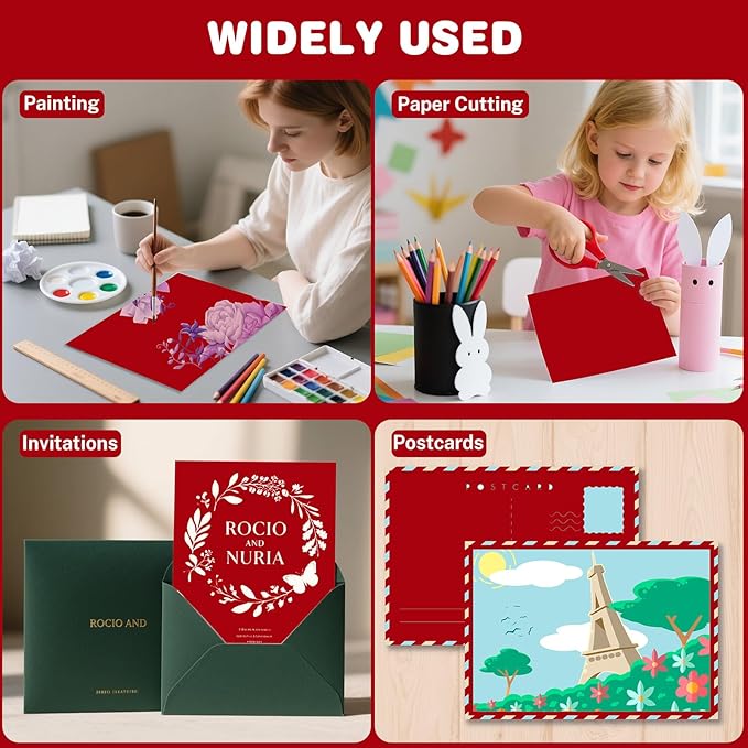 Cardstock 8.5 X 11, 80 Sheets Red Card Stock, 75lb/ 200gsm Copy Paper, Cardstock Printer Paper for Art, Drawing, Invitations, DIY Cards, Watercolor, Craft, Construction, School & Office Supplies