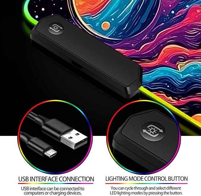 RGB Fantasy Space Planet Gaming Desk Mat, Computer Keyboard Large Extended Long Boy LED Mouse Pad for Office and Home, XL (W09)