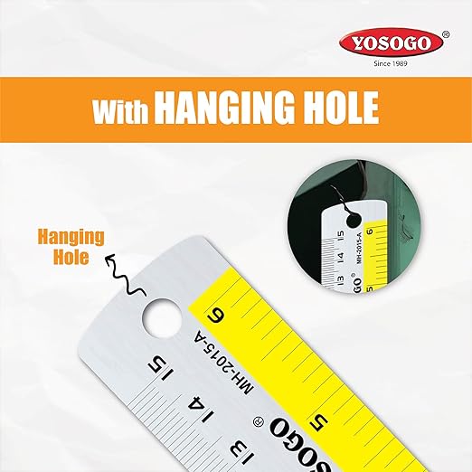 6 Inch / 15 cm Assorted Color Aluminum Ruler in Inch and CM Scale with Hanging Hole | Pack of 6