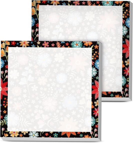 Sticky Notes, 2 Pads, 3x3 inches, Cute Colorful Fun Self-Stick Note Pads, Easy Post, Strong Adhesive Notepad Red Floral Embroidery
