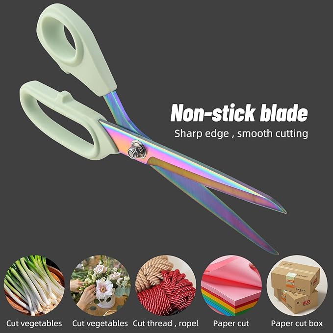 Premium Fabric Scissors Heavy Duty Multi-Purpose Titanium Coated Stainless Steel Leather Sewing Tailor's Scissors with Comfortable Handles, Craft Clothing shears (9.8 in.)