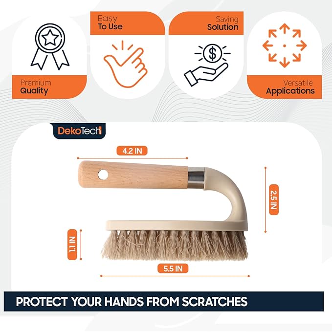 Dekotech Heavy-Duty Shoe & Household Scrub Brush – Ergonomic Wooden Handle with Stiff Bristles for Deep Cleaning Sneakers, Tiles, Grout & Hard Surfaces (2 Pack)