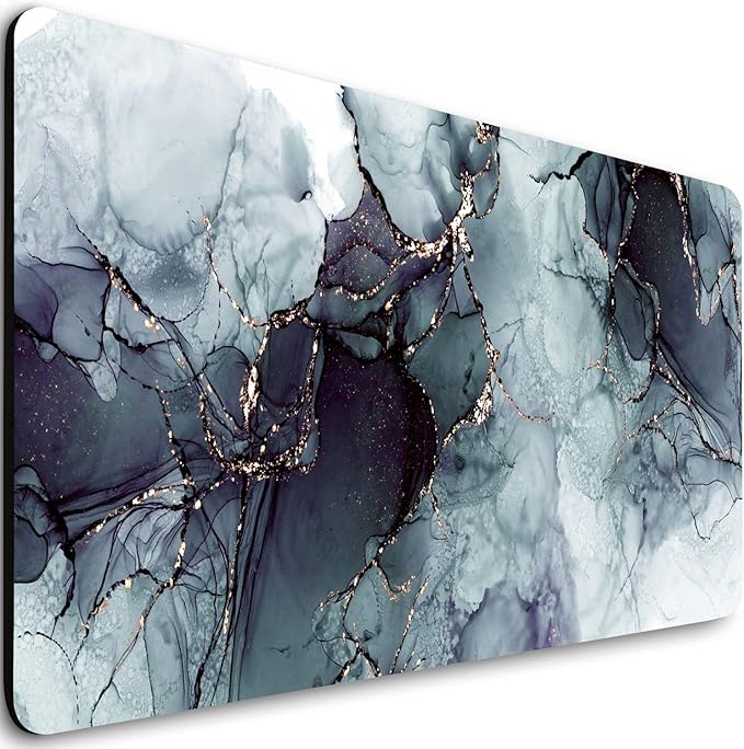 Extended Gaming Mouse Pad (31.5x11.8 in), Large Non-Slip Rubber Base Mousepad,Keyboard Mouse Mat Desk Pad for Work, Game, Office, Home -Painting Ink Blue Black Rose Gold Marble, Bo-M-010
