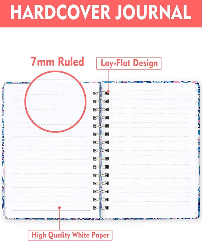 Spiral Journal Notebook for Women, Hardcover A5 College Ruled Notebook, 120 Pages, Thick Paper, Cute Lined Journal for School, Office & Work, 6 x 8.4 in(Asian Paisley)