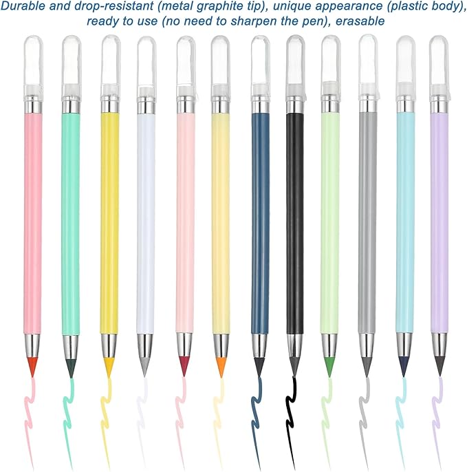 PATIKIL Forever Pencil, 6 Pcs Mechanical Sharpened Cute Metal Pencils Set for Coloring Book Sketch Drawing Writing Art Beginner, Dark Blue