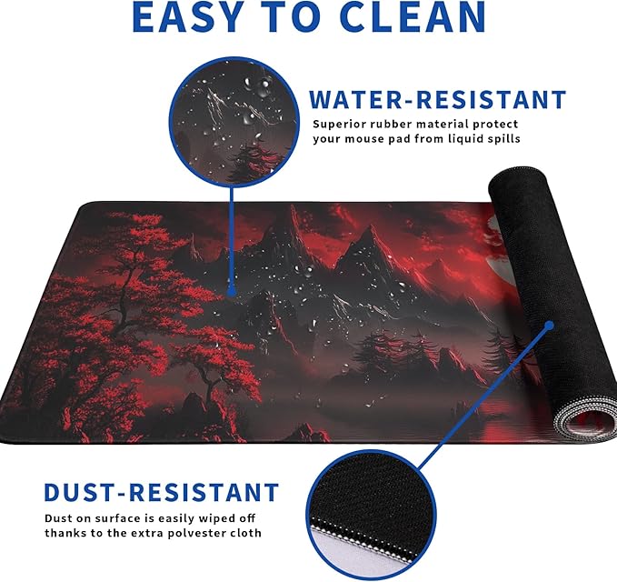 Darkness Red Moon Mouse Pad Abstract Red Mouse Pad 31.5x11.8 Inch Texture Non-Slip Rubber Base Large Mousepad Stitched Edges Keyboard Mouse Mat Desk Pad for Office and Home (Darkness 3)