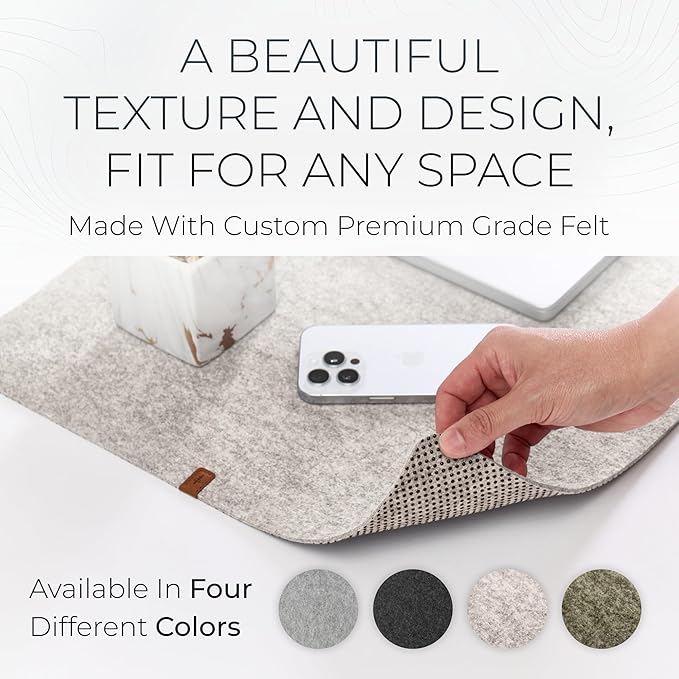 Nordik Large Felt Desk Mat – Stone Oat Beige – 35 x 17 inch – Computer Desk Mat – Keyboard and Mouse Pad – Large Desktop Felt Pad