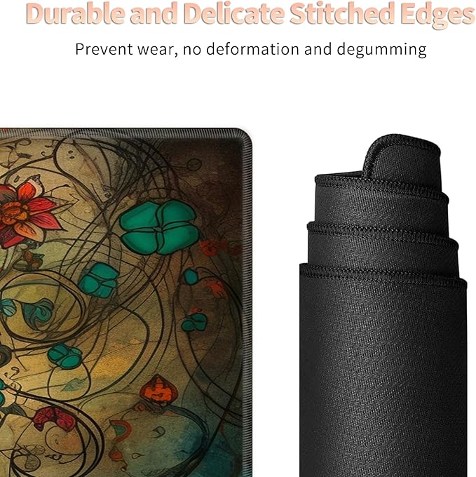 Extended Gaming Mouse Pad with Stitched Edges, Long XL Mousepad Desk Pad Keyboard Mat Water-Resistant for Work/Gaming/Office/Home, Koi Fish Heart-Shaped Flowers + Coasters and Stickers