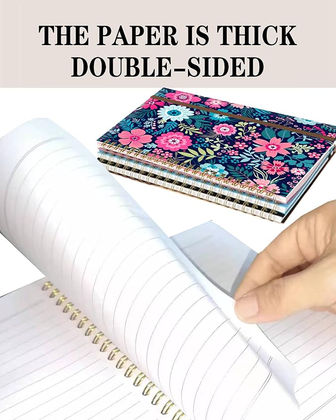 Spiral Journal Notebook, A5 Cute Notebooks for Women Men, College Ruled Hardcover Notebook for Work & Note Taking, 60 Pages Double-Wire Journals for Writing, Cute Purple Flowers