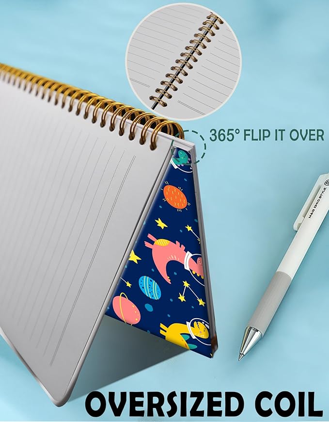 Spiral Journal Notebook for Women,A5 College Ruled Notebooks 6"x 8.4", 120 Pages Lined Journal with Premium Thick Paper,Perfect for School Office Home Gifts(Funny dinosaurs planets)