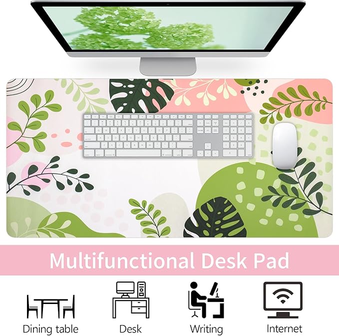 Cute Desk Mat, Desk Matt for Desktop, Leather Mouse Pad, Waterproof Large Keyboard Pad, Anti-Slip Computer mat, Keyboard and Mousepad for Women Office Decor (31.5"x15.7")