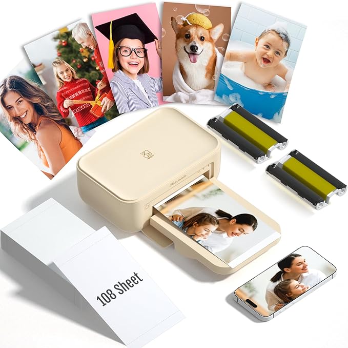 HPRT CP4100 Photo Printer - Portable 4x6 Bluetooth Instant Picture Printer + 108 Sheets & 2 Ribbon, Mobile, Premium Dye Sublimation - 300 DPI Display Resolution - Editing App for Fun, Creative Photos