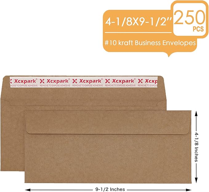 250 PCS Brown Self Seal Kraft 4-1/8 x 9-1/2 Inches Security Envelopes, Windowless, Invisible, Super Strong Quick Seal, Security Tint Pattern Secure