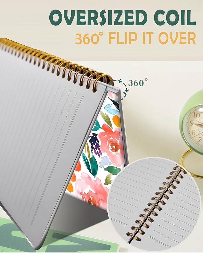 Ruled Spiral Writing Notebook,A5 Hardcover Lined College Journal for Women,Strong Twin-Wire Binding with Premium Paper,8.4" X 6",Perfect for School,Office,Home(Pink Flowers)