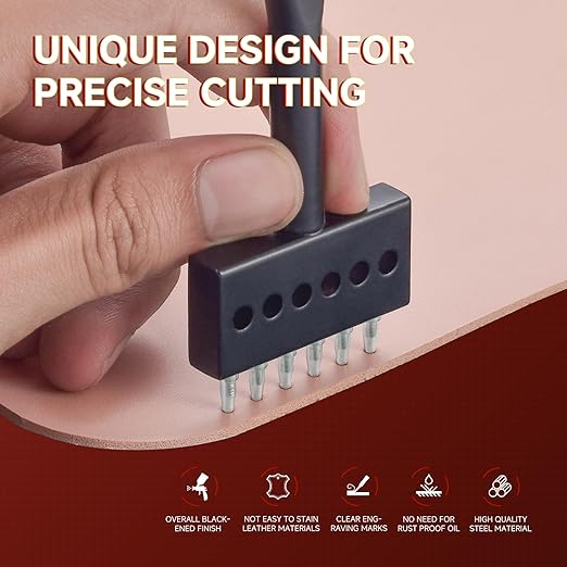 Leather Hole Punch Tool Set, 2/4/6 Prongs, Round Hole Chisel Kit, Professional Leathercraft Tools (6mm)