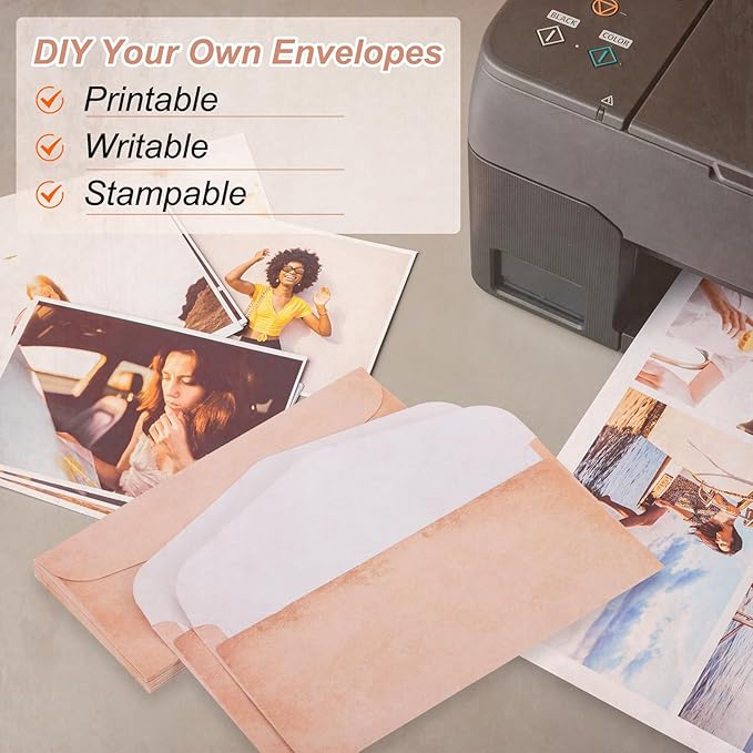 MECCANIXITY 48 Packs Envelopes Vintage Stationery Pink Red Stationery Old Fashion Paper for Letter Writing, Invitations, Wedding-9 x 4 Inch