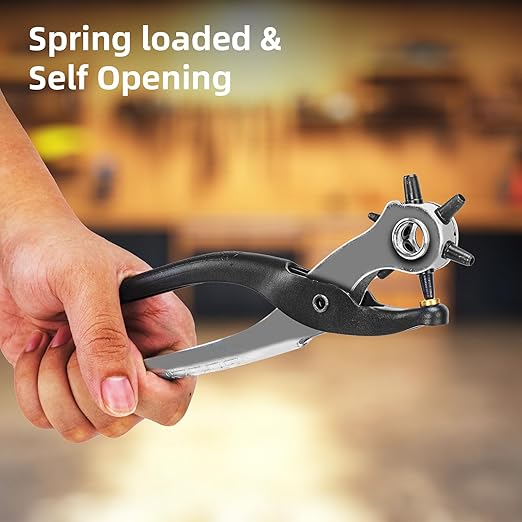Deli 9" Leather Hole Punch Tool – Heavy Duty Rotary Belt Hole Puncher & Leather Punch Tool for Belts, Watch Bands, Dog Collars, Saddles, Shoes, Fabric, DIY Crafts