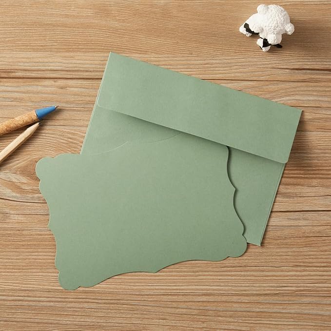 100 Pack A7 Envelopes with Colorful Blank 5 x 7 Cards Self-Adhesive Business Envelopes Invitations Cards Envelopes (Sage-Green, A7)