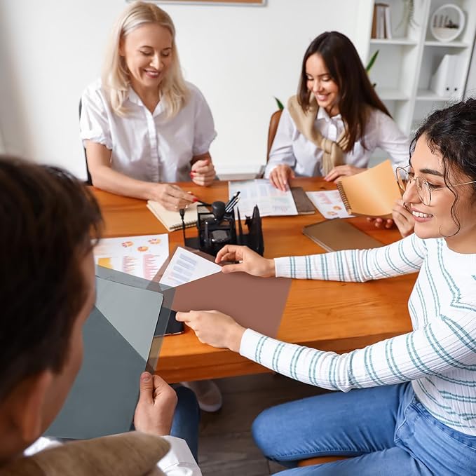 Maitys 50 Pack Binder Pockets 3 Hole Punch Clear Plastic Document Folders Binder Organizer Store Letter Size 8.5x11 Inch Paper Folders with Pockets Slash File Jacket for Office (Vintage Color)