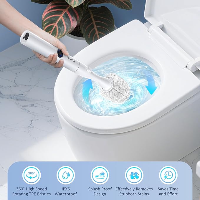 Electric Toilet Brush and Holder Set, Redagod Multi-function Toilet Bowl Cleaners with Solid Handle and Durable Bristles Easy Deep Cleaning for Bathroom,Rechargeable,5 Refills Disposable Cleaner Brush