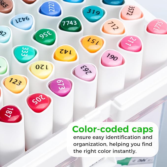 Ohuhu Brush Markers Alcohol Based: Double Tipped Art Sketch Drawing Marker for Artists Adults Beginners Coloring Landscape Architectural Design - Brush& Chisel - 48-color w/Marker Storage Case