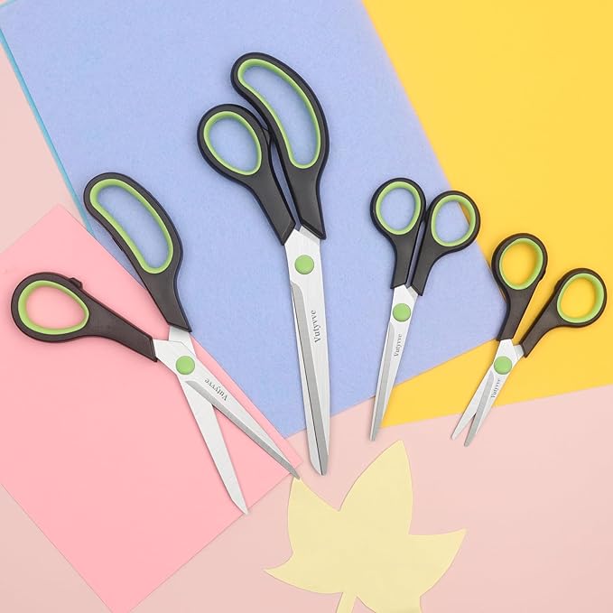 Scissors, Stainless Steel Blades Soft Grip for Home, School, Office. Black and Green, 4