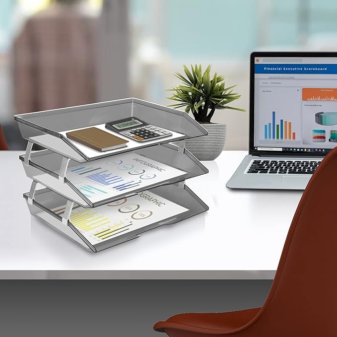 Acrimet Facility 3 Tier Letter Tray, Side Load, Letter Size/A4, Desktop File Organizer, Plastic (Clear Smoke Color)